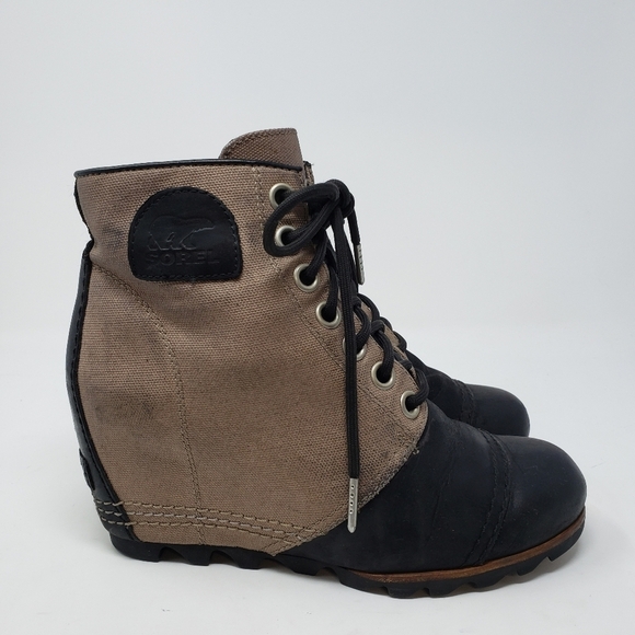 SOREL PDX Wedge Lace-Up Canvas Leather Waterproof Booties Boots size 7.5 - Picture 4 of 11